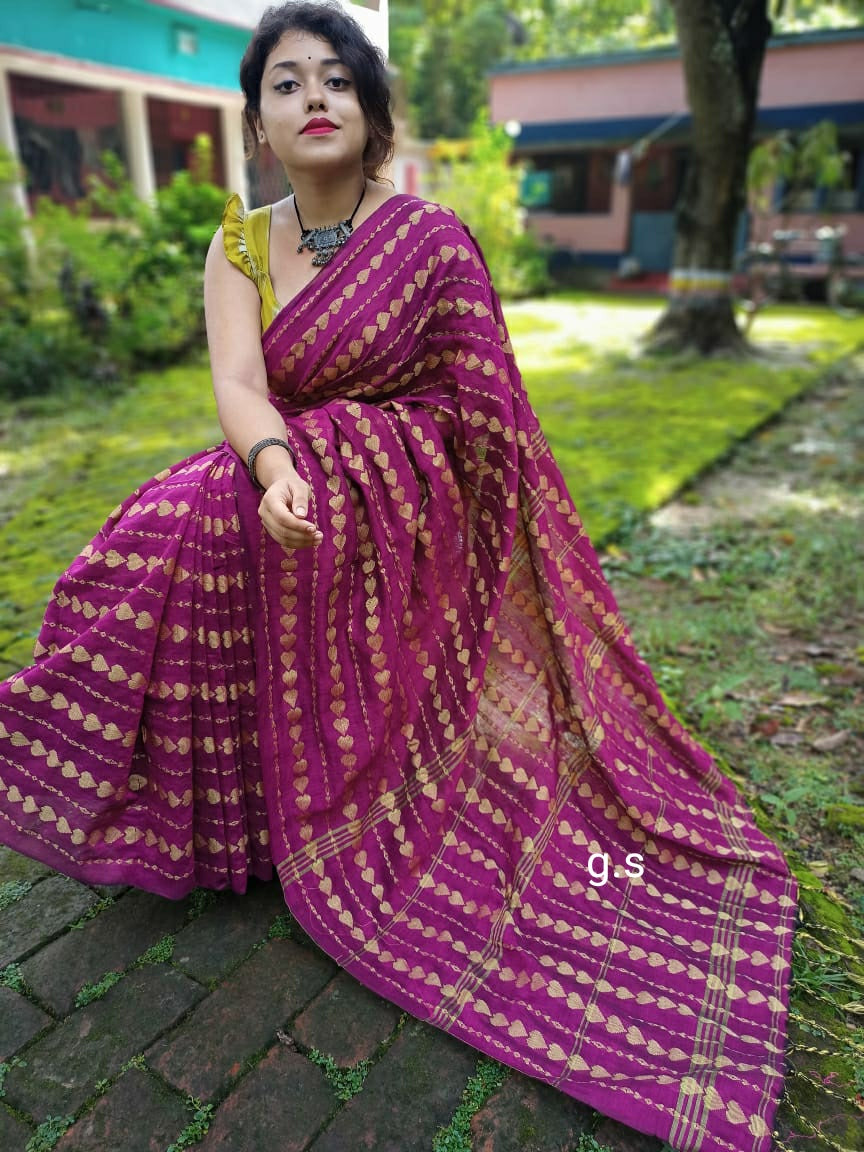 Rani Pink Color Cotton Handloom Sarees (Add to Cart Get 15% Extra Discount