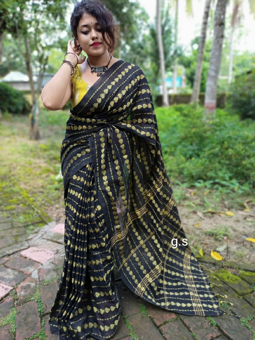 Black Cotton Handloom Sarees