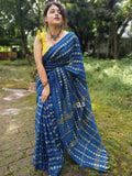 Blue Color Cotton Handloom Sarees (Add to Cart Get 15% Extra Discount
