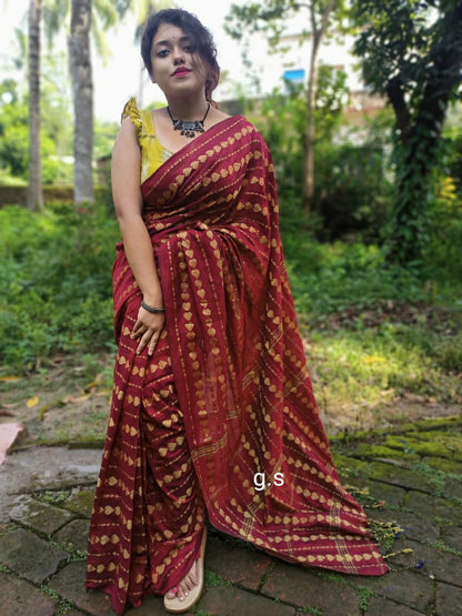 Red Color Cotton Handloom Sarees (Add to Cart Get 15% Extra Discount