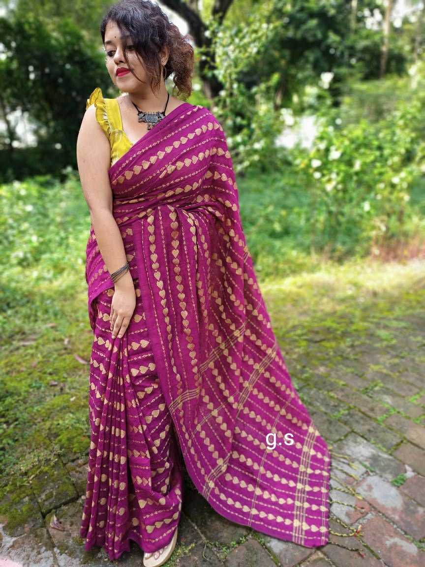 Rani Pink Color Cotton Handloom Sarees (Add to Cart Get 15% Extra Discount