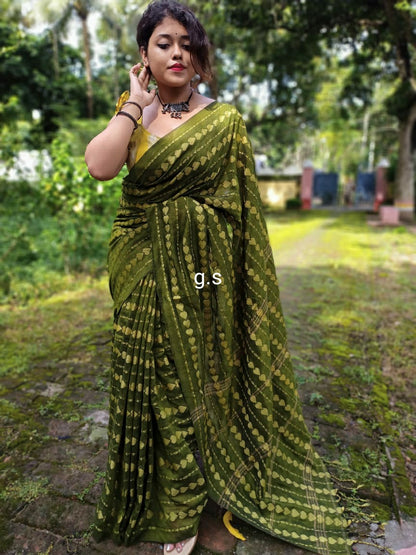 Green Cotton Handloom Sarees