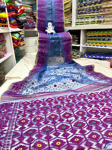 Purple Cotton Handloom Jamdani Sarees (Add to Cart Get 15% Extra Discount