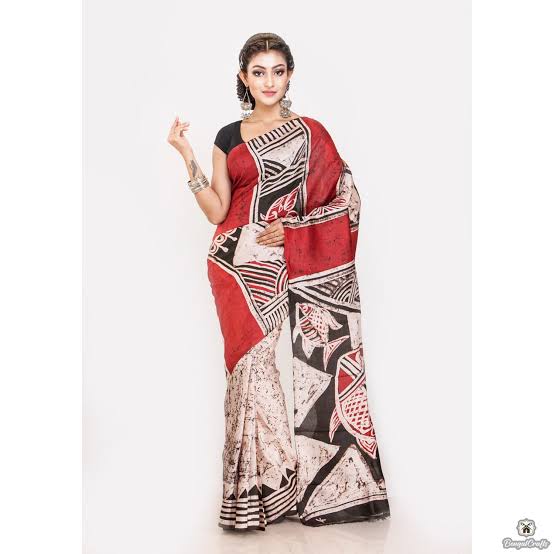 Red Hand Painted Pure Silk Mark Certified Tussar Silk Sarees