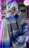 Blue White Block Printed Pure Silk Mark Certified Bishnupuri Silk Sarees