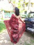Maroon Pure Cotton Handloom Hand Painted Saree Get Extra 10% Discount on All Prepaid Transaction