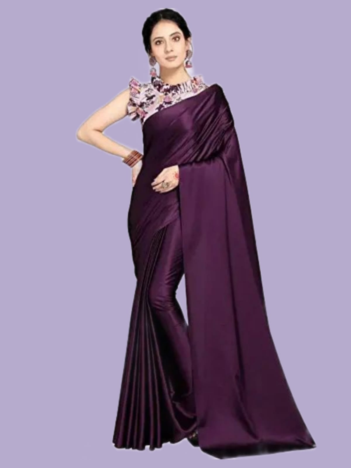 Purple Designer Satin Sarees - Dailybuyys