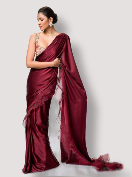 Maroon Designer Satin Sarees