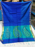 Handloom Blue Matka Silk Mark Certified Muslin Silk Sarees