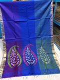 Tri-color Blue Handloom Matka Silk Mark Certified Muslin Silk Sarees