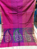 Tri-color Pink Handloom Matka Silk Mark Certified Muslin Silk Sarees Get Extra 10% Discount on All Prepaid Transaction