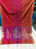Tri-color Red Handloom Matka Silk Mark Certified Muslin Silk Sarees Get Extra 10% Discount on All Prepaid Transaction