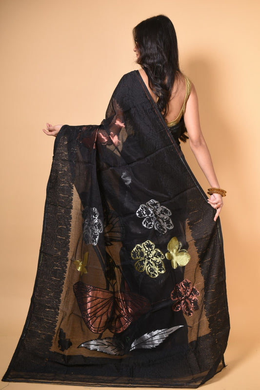 Black  Butterfly Handloom Jamdani Saree