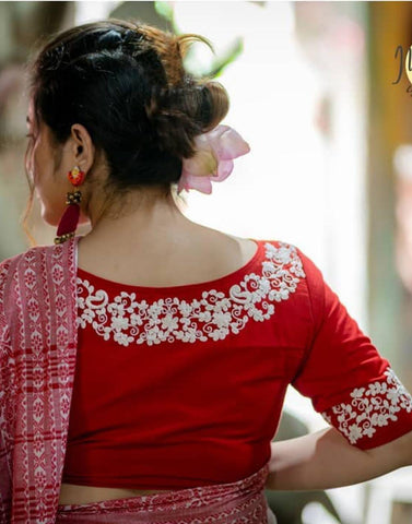 Red Floral Embroidery Design Blouses Get Extra 10% Discount on All Prepaid Transaction