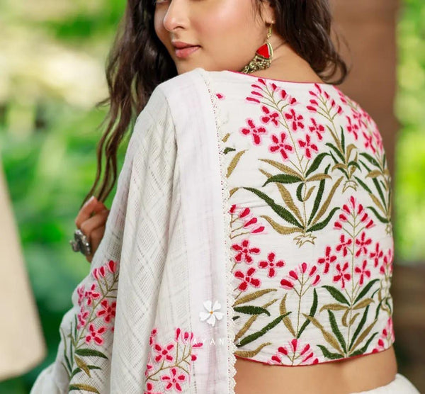 White Floral Embroidery Design Blouses