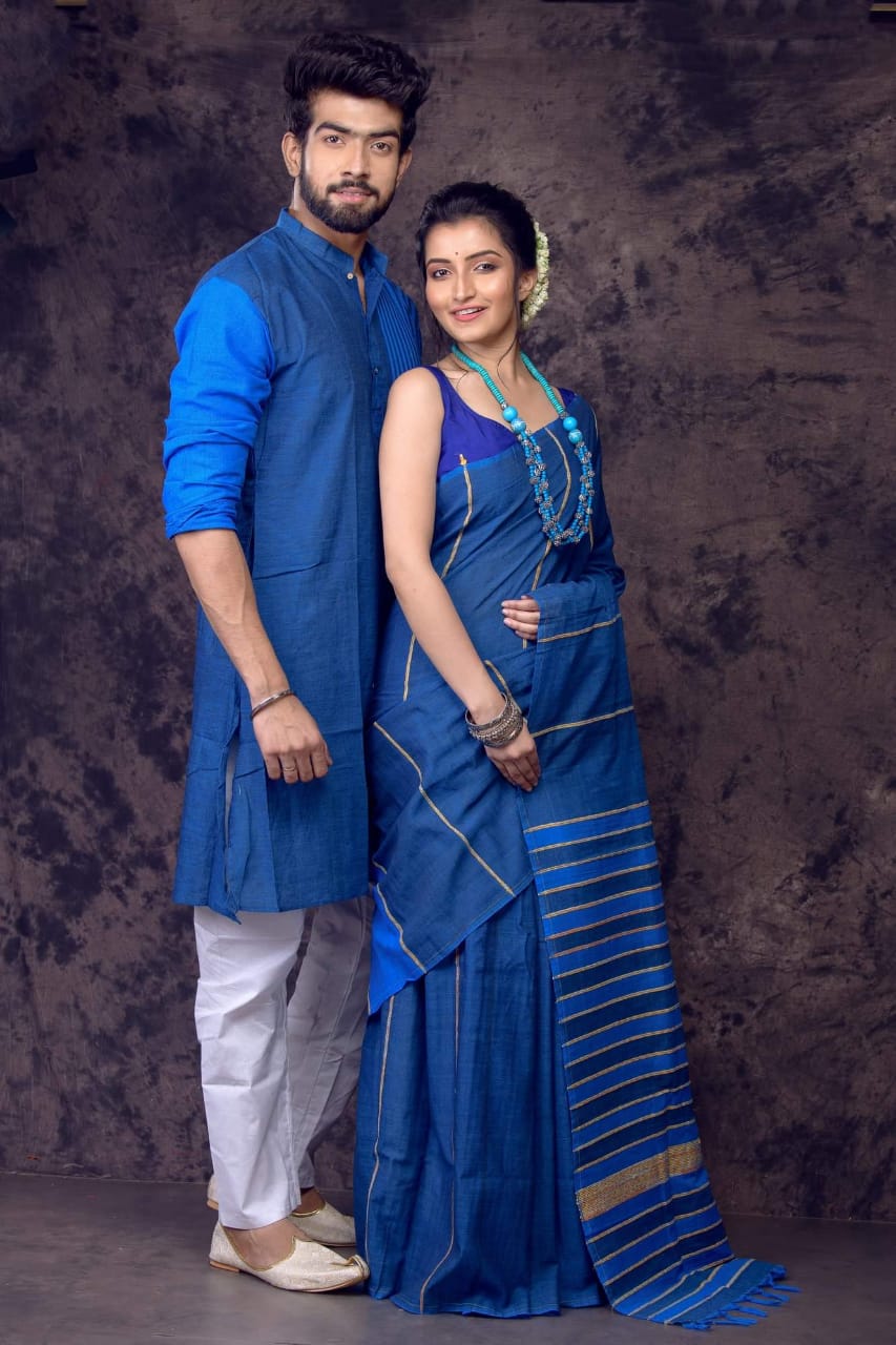 Blue Handloom Couple Set