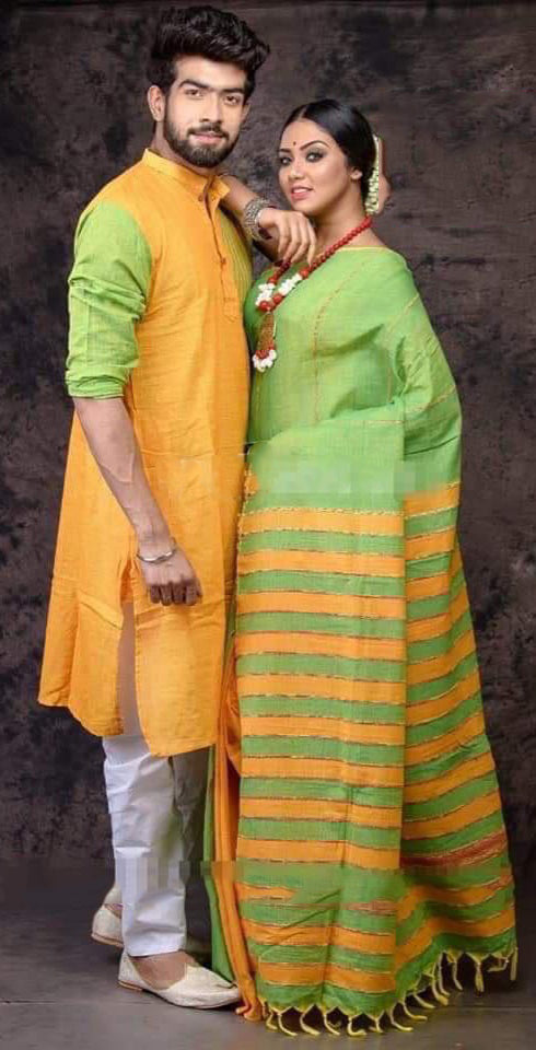 Green Orange Handloom Couple Set