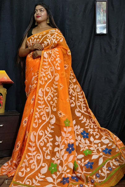 Orange Handloom Jamdani Saree