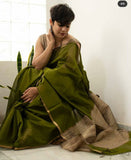 Green Khesh Pure Cotton Handloom Saree Get Extra 10% Discount on All Prepaid Transaction