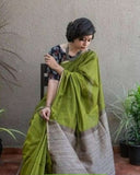 Green Khesh Pure Cotton Handloom Saree Get Extra 10% Discount on All Prepaid Transaction