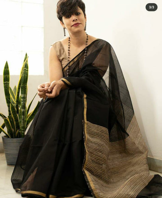 Black Khesh Pure Cotton Handloom Saree