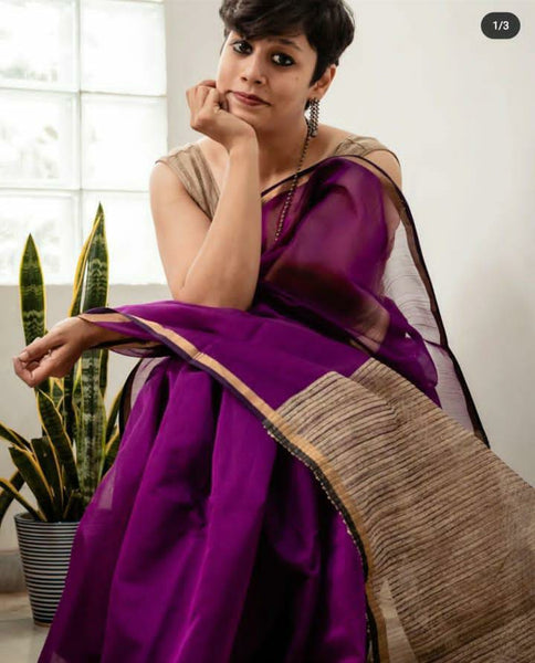 Purple Khesh Pure Cotton Handloom Saree