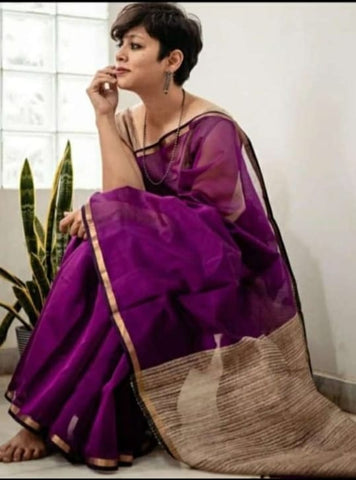 Purple Khesh Pure Cotton Handloom Saree Get Extra 10% Discount on All Prepaid Transaction