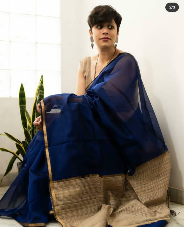 Blue Khesh Pure Cotton Handloom Saree Get Extra 10% Discount on All Prepaid Transaction