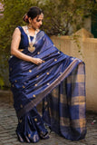 Blue Pure Munga Cotton Silk Handloom Saree
