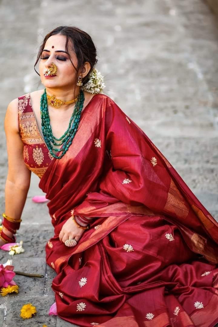 Red Pure Munga Cotton Silk Handloom Saree