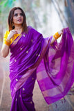 Violet Pure Cotton Silk Handloom Sare Get Extra 10% Discount on All Prepaid Transaction