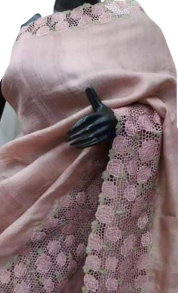 Beige Pink Cut Work Pure Silk Mark Certified Tussar Silk Sarees Get Extra 10% Discount on All Prepaid Transaction