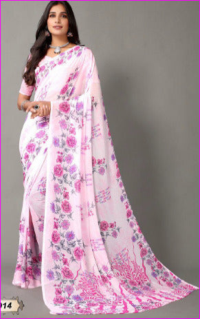 Beige Pink Georgette Sarees