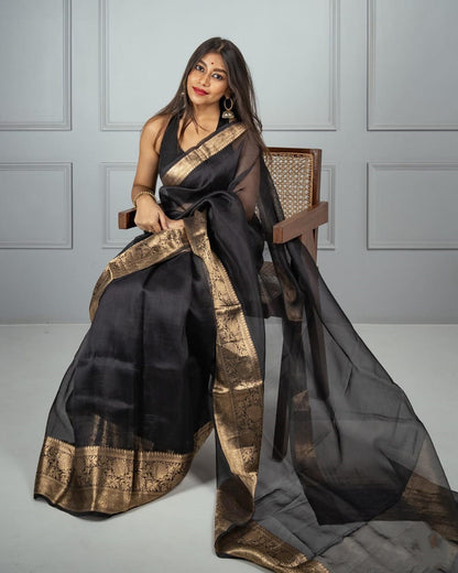 Golden Woven Designer Benarasi Organza Sarees