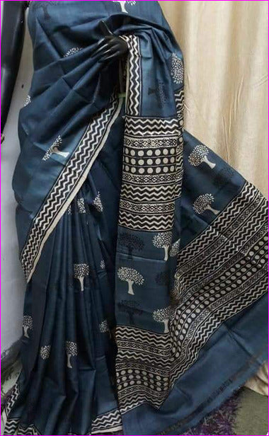 Barsha Block Printed Pure Silk Mark Certified Bishnupuri Silk Sarees