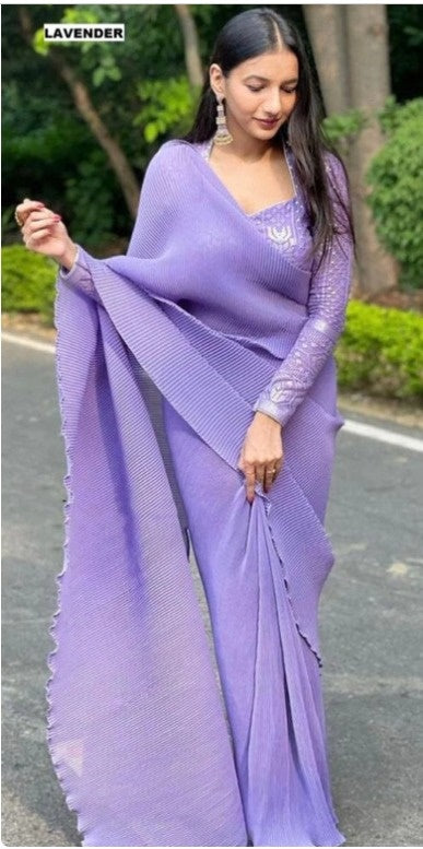 Designer Purple Organza Party Wear Sarees