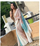 Designer Peach Blue Sequence Party Wear Sarees Get Extra 10% Discount on All Prepaid Transaction
