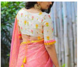 off white Floral Embroidered designer Blouses Get Extra 10% Discount on All Prepaid Transaction