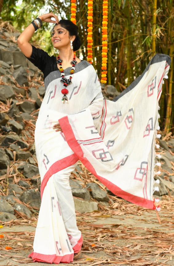 Beautiful White Handloom Cotton Sarees