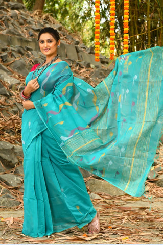 Beautiful Blue Handloom Cotton Sarees