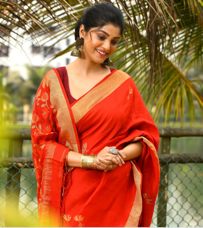 Designer Red Handloom Silk Sarees