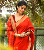 Designer Red Handloom Silk Sarees Get Extra 10% Discount on All Prepaid Transaction