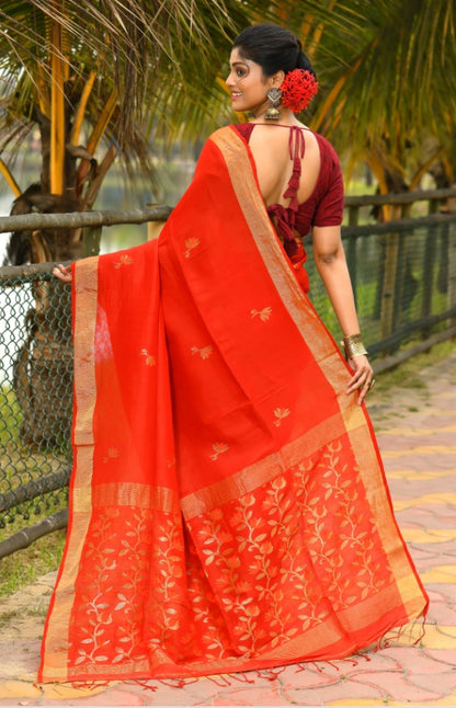 Designer Red Handloom Silk Sarees