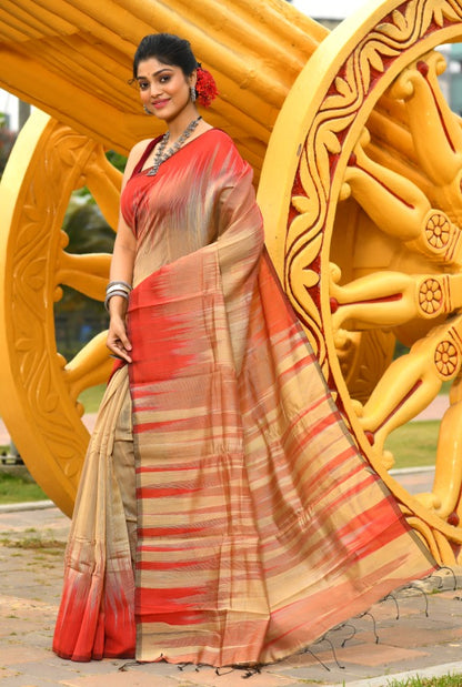 Beautiful Red Ikkat Handloom Cotton Sarees