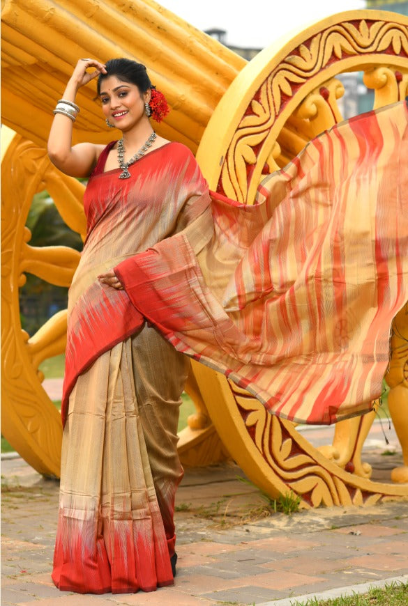 Beautiful Red Ikkat Handloom Cotton Sarees