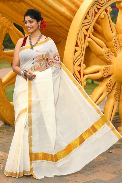 Beautiful sequence embroidery work on white saree - ShopLance