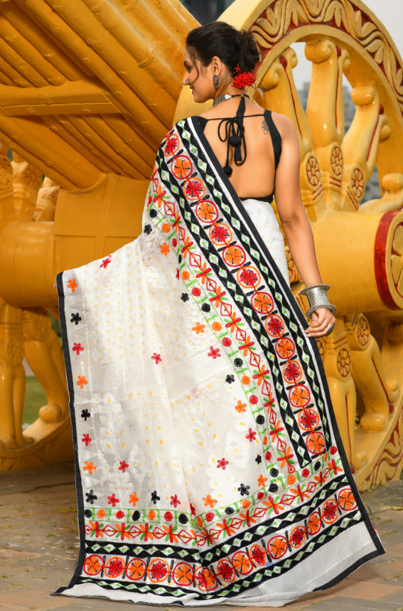 White Designer Dhakai Jamdani Sarees