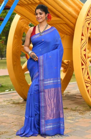 Beautiful Blue Handloom Cotton Sarees Get Extra 10% Discount on All Prepaid Transaction