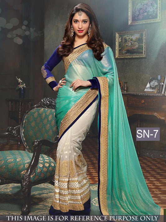 Golden Green Georgette Sarees - Dailybuyys