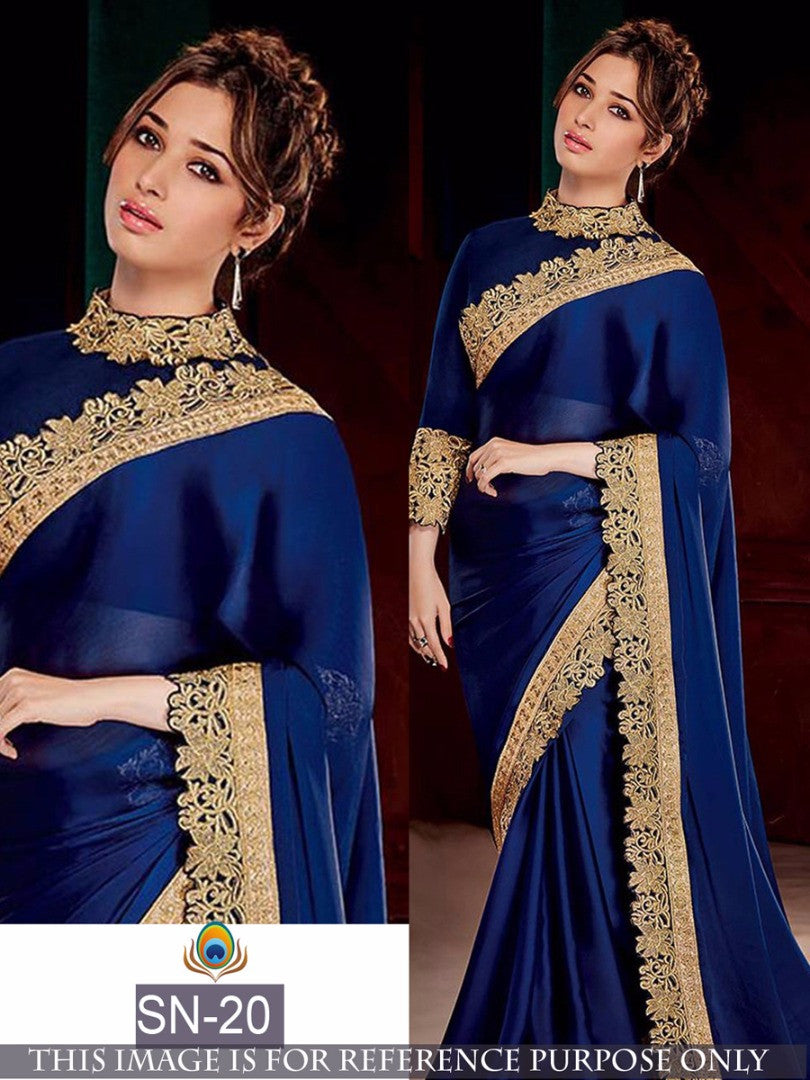 Blue Georgette Sarees - Dailybuyys
